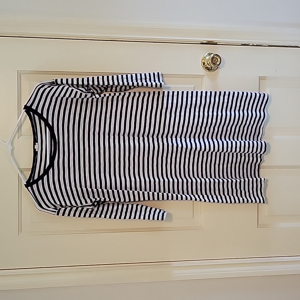 J Crew XS blue and white striped 3/4 length sleeve dress
